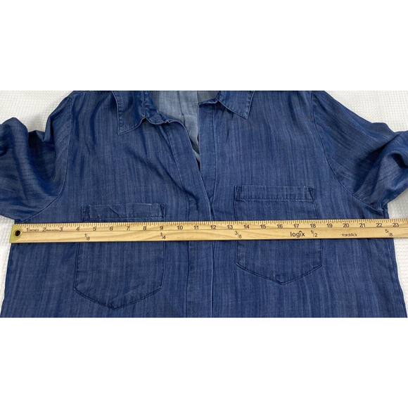 Jennifer & Grace Top Womens Large Blue Button Down Roll Tab Sleeve Blouse Casual - Picture 6 of 8